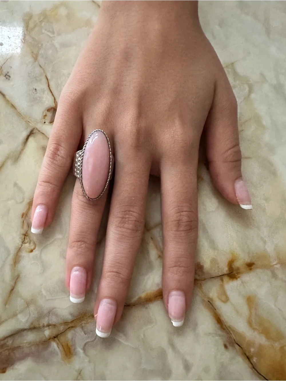 Sterling Silver Pink Oval Stone Statement Ring